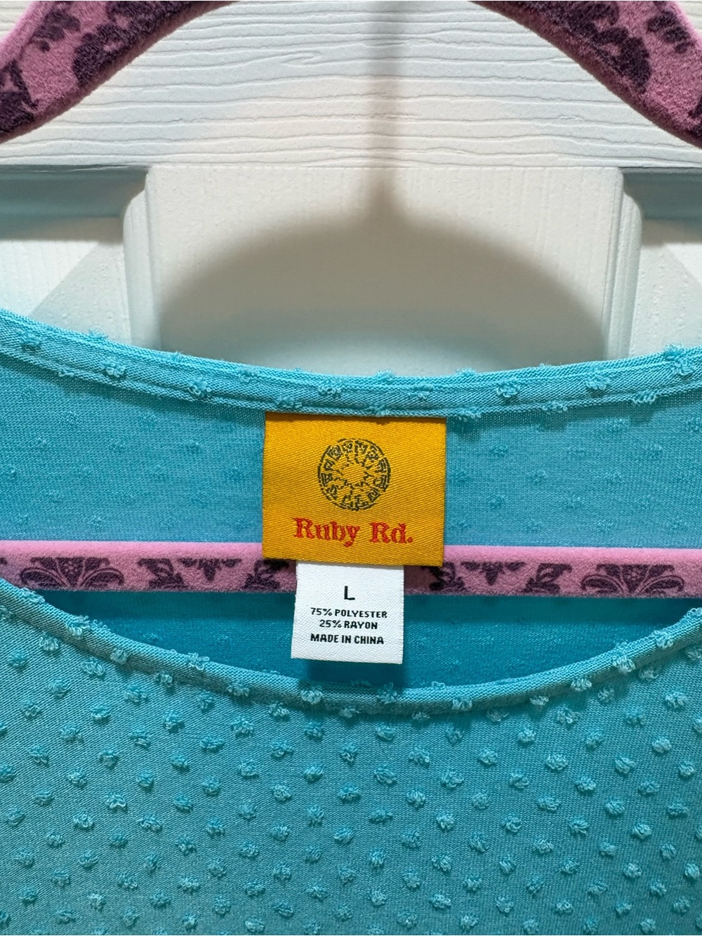 Ruby Rd. Large Women's Teal Textured Ruffle Sleeve Top - Picture 5 of 16